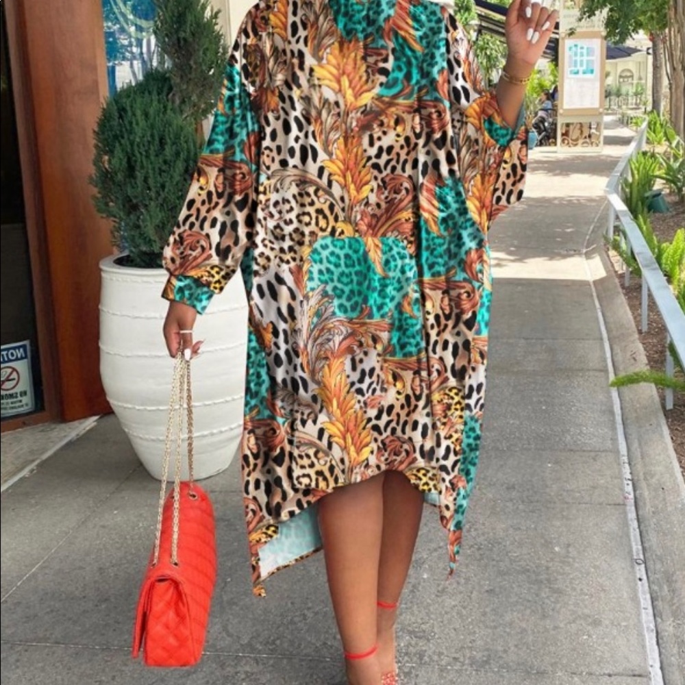 Baroque Leopard Print Long Sleeve Dress